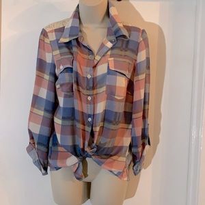 American Rag pastel color plaid and lace Top